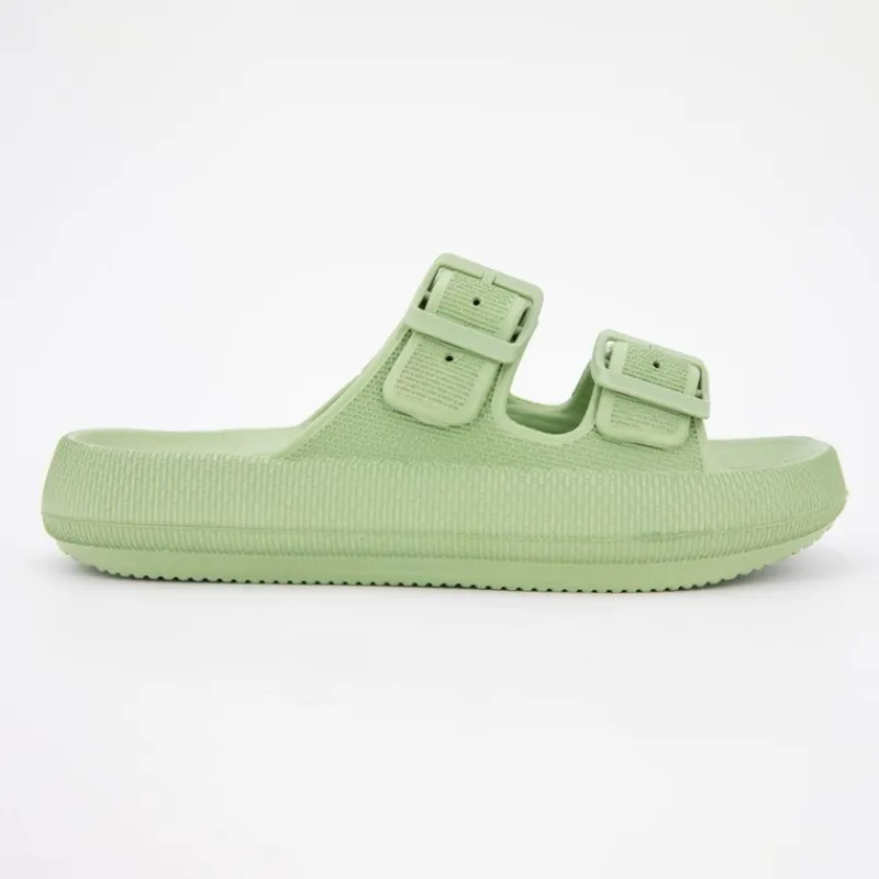 Hot Mules en plastique double brides à boucles semelle épaisse Femme Femme Tongs, Mules