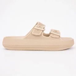 Clearance Mules en plastique double brides à boucles semelle épaisse Femme Femme Tongs, Mules