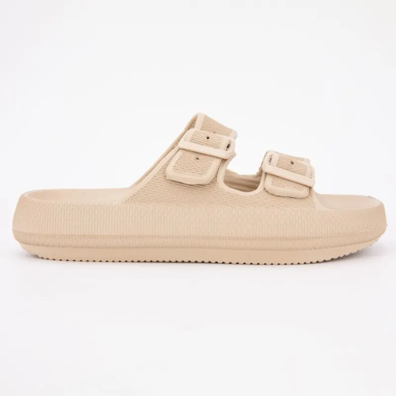 Clearance Mules en plastique double brides à boucles semelle épaisse Femme Femme Tongs, Mules