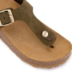 Clearance Mules entre doigt en daim Femme Femme Tongs, Mules