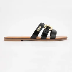 Discount Mules hamia tan avec boucle dorée Femme Femme Tongs, Mules