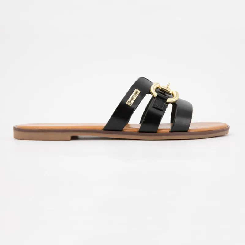 Discount Mules hamia tan avec boucle dorée Femme Femme Tongs, Mules