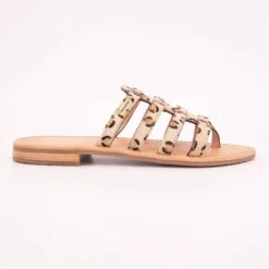 Mules Hikamul léopard en cuir Femme Femme Tongs, Mules