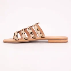 Mules Hikamul léopard en cuir Femme Femme Tongs, Mules