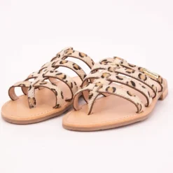 Mules Hikamul léopard en cuir Femme Femme Tongs, Mules