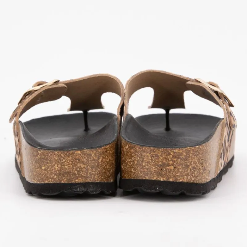 Clearance Mules léopard cuir entre doigt semelle foncée Femme Femme Tongs, Mules