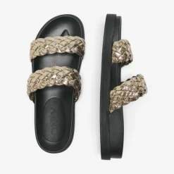 Mules minnie tressées gold Femme Femme Tongs, Mules