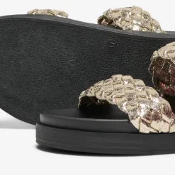 Mules minnie tressées gold Femme Femme Tongs, Mules