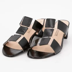 New Mules naplak cuir avec découpes transparentes Femme Femme Tongs, Mules