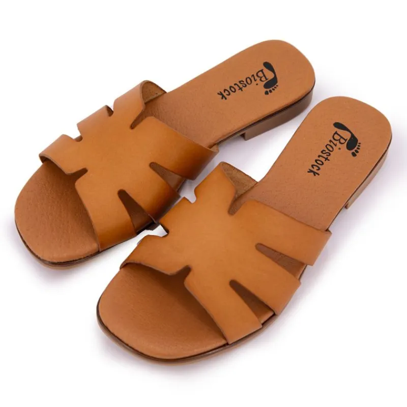 Mules plates en cuir Femme Femme Tongs, Mules