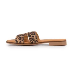 Hot Mules plates imprimé léopard en cuir Femme Femme Tongs, Mules