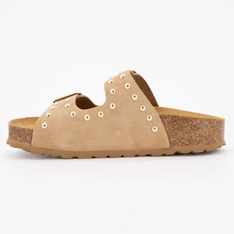 New Mules semelle épaisse avec clous gold Femme Femme Tongs, Mules