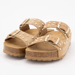 New Mules semelle épaisse avec clous gold Femme Femme Tongs, Mules