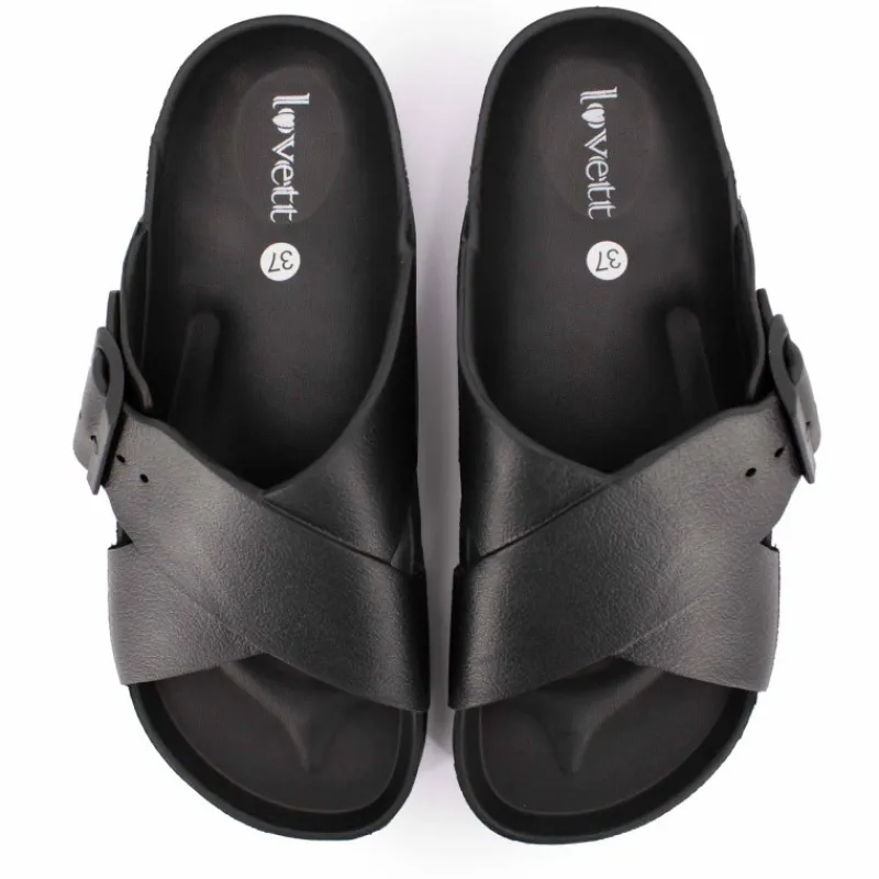 Discount Mules semelle épaisse crantée et double bride croisée Femme Femme Tongs, Mules