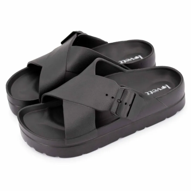 Discount Mules semelle épaisse crantée et double bride croisée Femme Femme Tongs, Mules