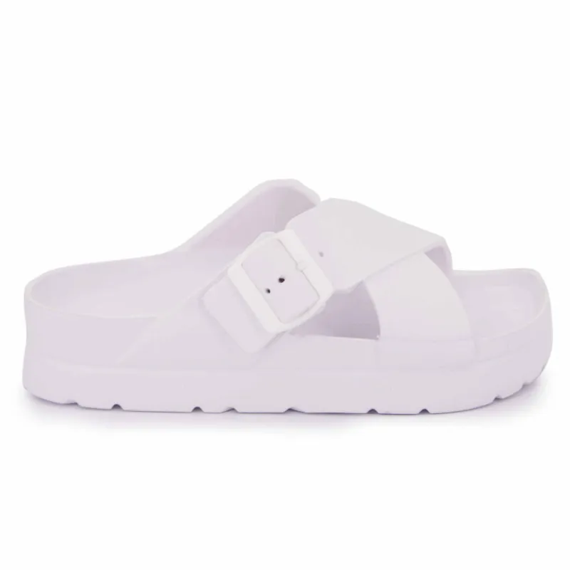 Online Mules semelle épaisse crantée et double bride croisée Femme Femme Tongs, Mules