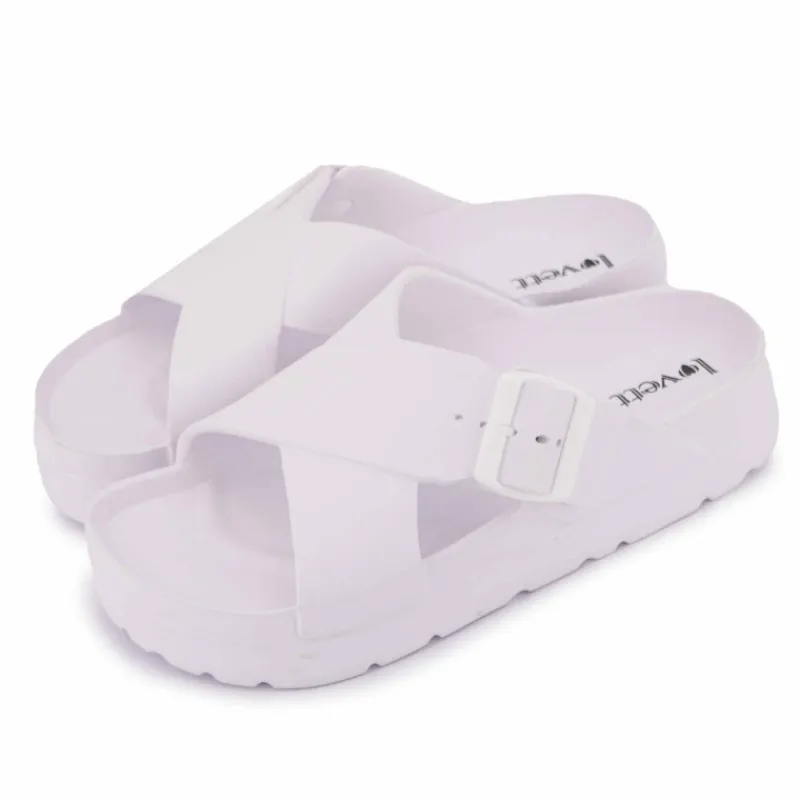 Online Mules semelle épaisse crantée et double bride croisée Femme Femme Tongs, Mules