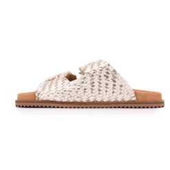 Clearance Mules tissées double bride platino Femme Femme Tongs, Mules