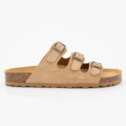 New Mules triple boucle cuir couleur kaki Femme Femme Tongs, Mules