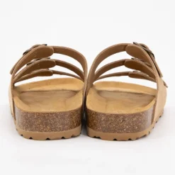 New Mules triple boucle cuir couleur kaki Femme Femme Tongs, Mules