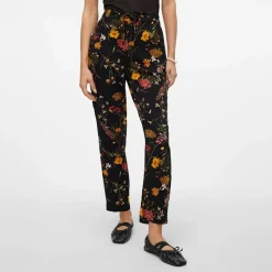 Hot Pantalon à fleurs droit avec cordon de serrage Femme Femme Pantalon