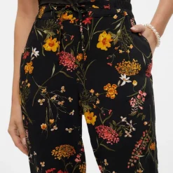 Hot Pantalon à fleurs droit avec cordon de serrage Femme Femme Pantalon