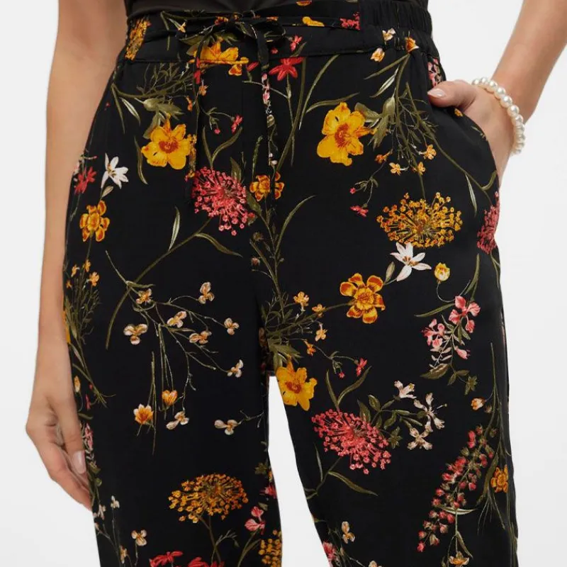 Hot Pantalon à fleurs droit avec cordon de serrage Femme Femme Pantalon