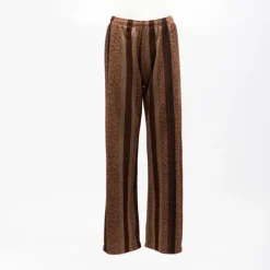 Hot Pantalon à rayures fils métalliques doré Femme Femme Pantalon