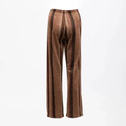 Hot Pantalon à rayures fils métalliques doré Femme Femme Pantalon