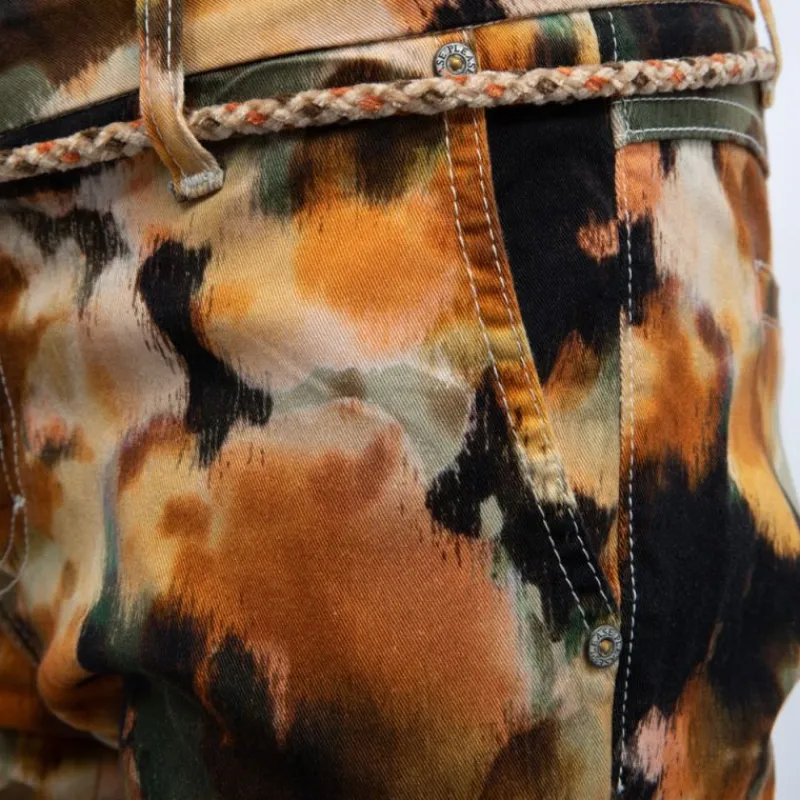 Discount Pantalon avec ourlets imprimé avec ceinture corde Femme Femme Pantalon