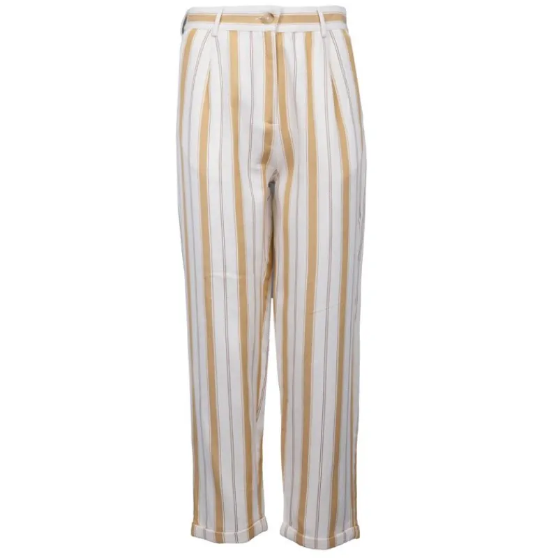 Pantalon coton à rayures jaune pastel Priska Femme Femme Pantalon