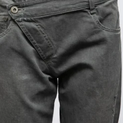 New Pantalon denim taille basse avec zip penché Femme Femme Pantalon