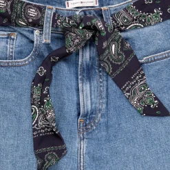 Clearance Pantalon denim mom fit avec ceinture en tissu Femme Femme Jean