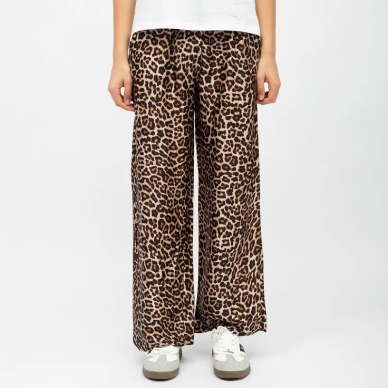 New Pantalon fluide imprimé léopard effet satiné polia Femme Femme Pantalon