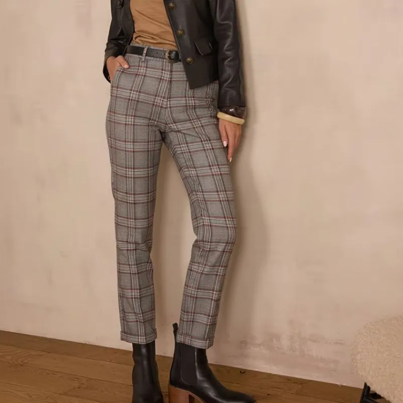 Clearance Pantalon grigio à carreaux Femme Femme Pantalon