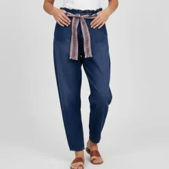 Discount Pantalon jean foncé avec ceinture tissée style ethnique Femme Femme Jean
