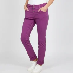 Hot Pantalon magenta slim à revers Femme Femme Pantalon