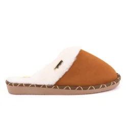 Sale Pantoufle cisco cuir liseré doré camel Femme Femme Chaussons