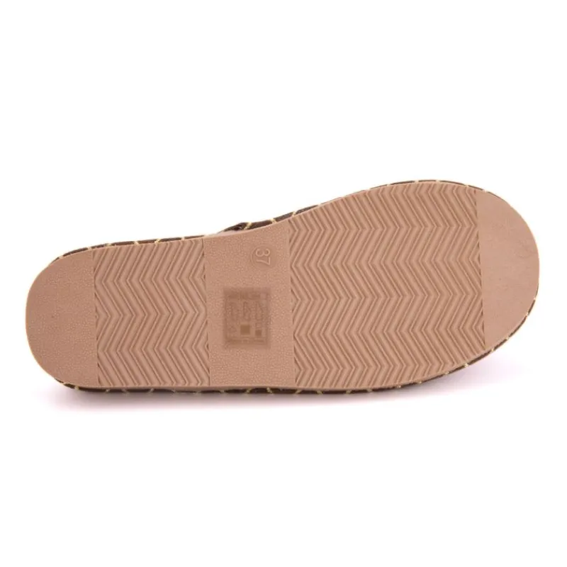 Sale Pantoufle cisco cuir liseré doré camel Femme Femme Chaussons