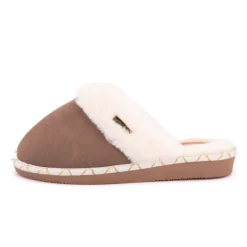 Discount Pantoufle cisco cuir liseré doré camel Femme Femme Chaussons