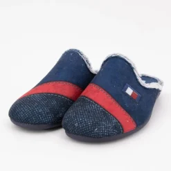 Hot Pantoufle linea couleur jean intérieur moutonné avec drapeau Homme Homme Chaussons