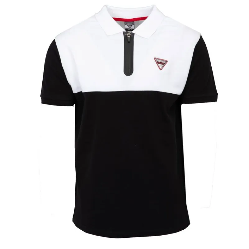 Discount Polo color block col zippé avec logo écusson Homme Homme Polo
