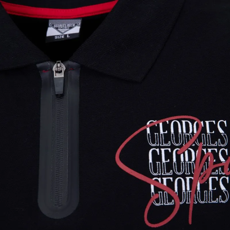 Hot Polo coton col zippé imprimé Sport manuscrit Homme Homme Polo