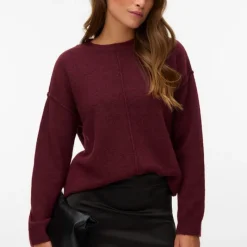 Hot Pull besti col rond regular avec détail couture Femme Femme Pull, Gilet, Sweat