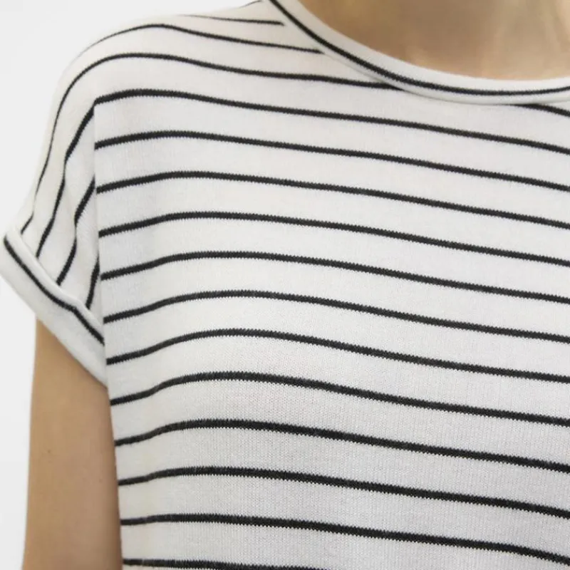 Online Pull Brianna à rayures en maille fine col rond Femme Femme Tee Shirt|Haut, Chemise