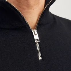 Pull col haut zippé tissu crocheté souple coton Homme Homme Pull, Gilet, Sweat