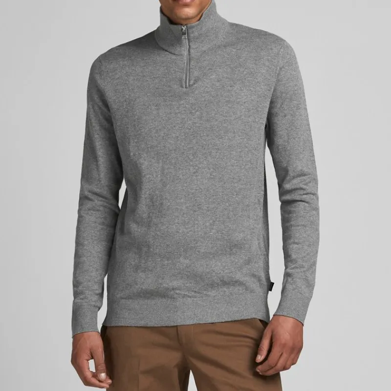 New Pull col haut zippé tissu crocheté souple coton Homme Homme Pull, Gilet, Sweat