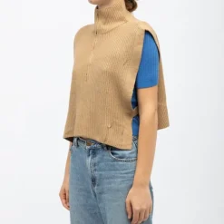 New Pull col montant maeva sans manches avec zip Femme Femme Pull, Gilet, Sweat