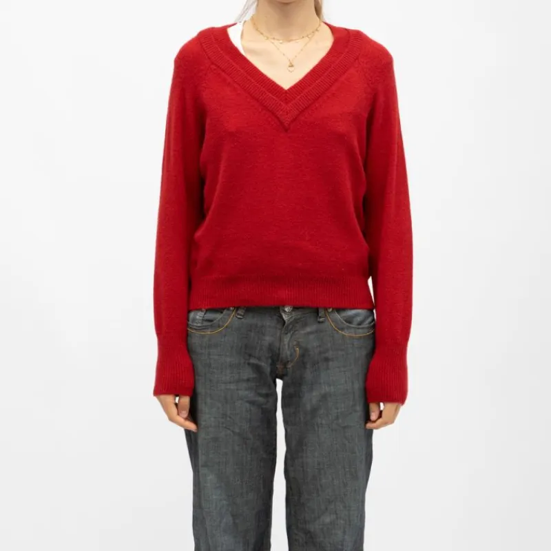 Best Pull col v berilde maille fine old red Femme Femme Pull, Gilet, Sweat