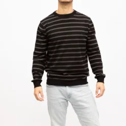 New Pull fin col rond à rayures Homme Homme Pull, Gilet, Sweat